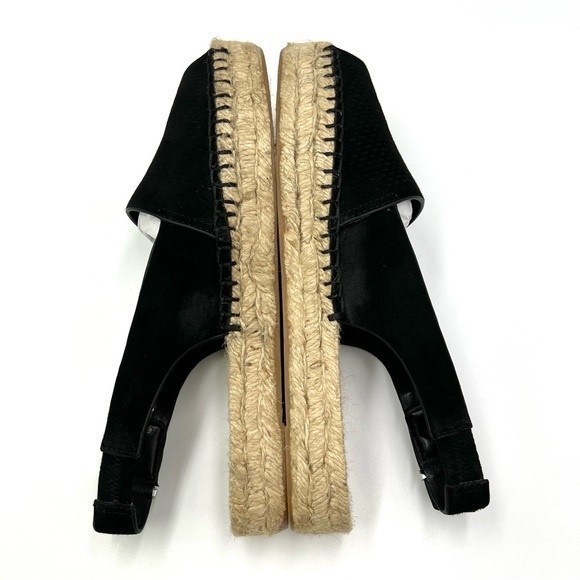 French Connection Women's Lucya‎ Black Leather Peep Toe Espadrille Sandals Shoes - Picture 8 of 16